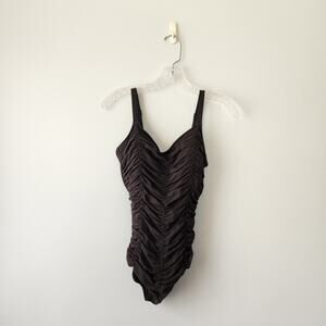 Diva by Rachel Pappo Swimsuit 12 C-Cup Haley Black One Piece Ruched Beach Cruise